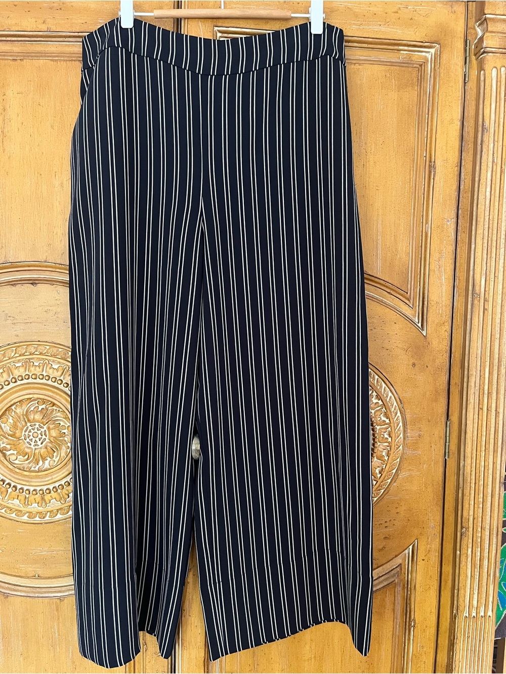 Whistles Black Pinstripe Wide-Leg Trousers
